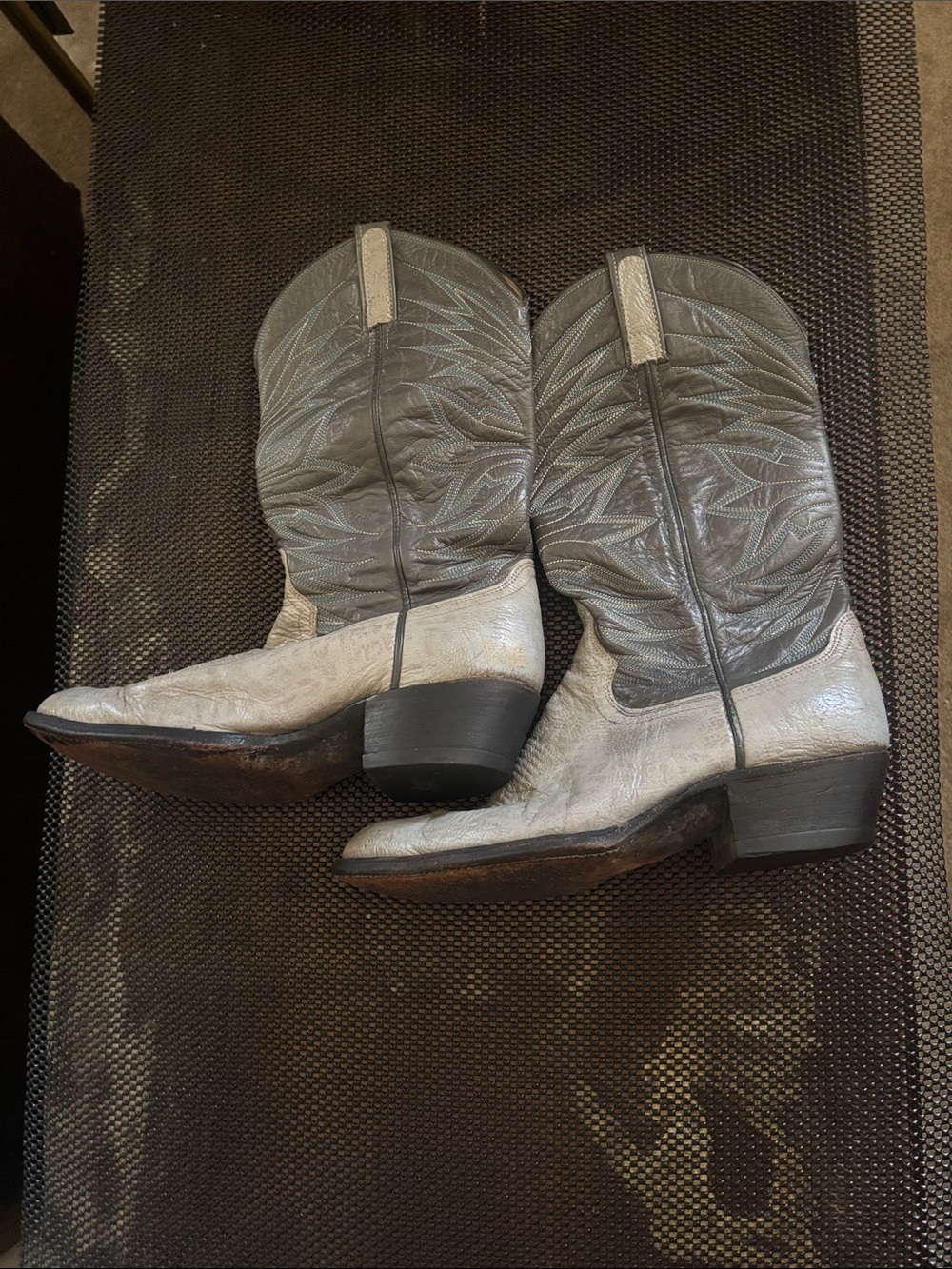 Dan Post Dark/Lt Grey Western Heel Boots USA made 1970’s